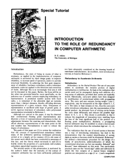Introduction to the Role of Redundancy in Computer Arithmetic