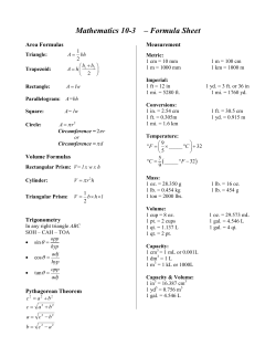 Mathematics 10-3 &ndash; Formula Sheet