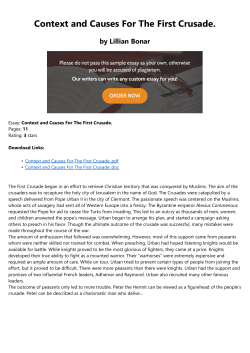 Context and Causes For The First Crusade.