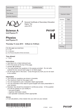 GCSE Science A Physics Question paper Unit 01