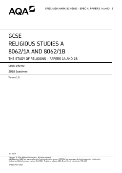 GCSE Religious Studies A Additional specimen mark scheme