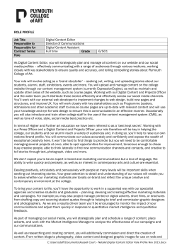 ROLE PROFILE Job Title Digital Content Editor Responsible to