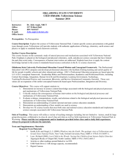 1 OKLAHOMA STATE UNIVERSITY CIED 4560.606: Yellowstone