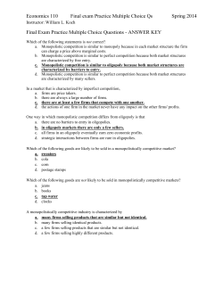 Economics 110 Final exam Practice Multiple Choice Qs Spring 2014