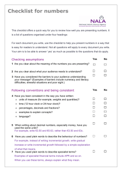 Checklist for numbers