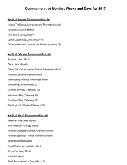 Commemorative Months, Weeks and Days for 2017