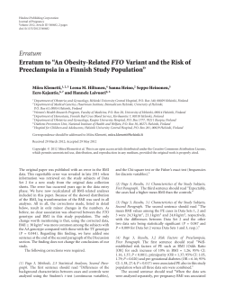 Erratum Erratum to &ldquo;An Obesity-Related FTO Variant and