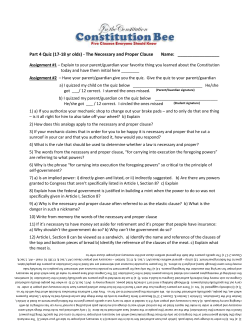 Part 4 Quiz (17-18 yr olds) - The Necessary and Proper Clause Name: