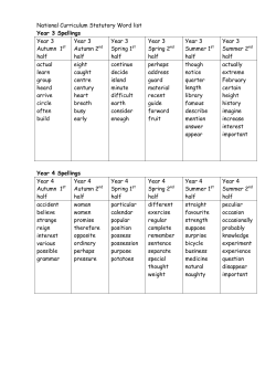 National Curriculum Statutory Word list Year 3 Spellings Year 3