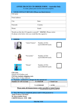 ANNIE FRANCES CD ORDER FORM &ndash; Australia Only