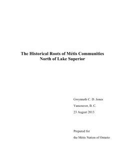 The Historical Roots of Métis Communities North of Lake Superior