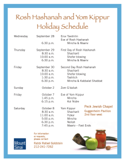 Rosh Hashanah and Yom Kippur Holiday Schedule
