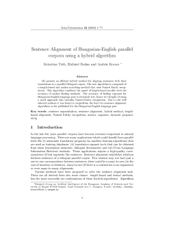 Sentence Alignment of Hungarian-English parallel corpora using a