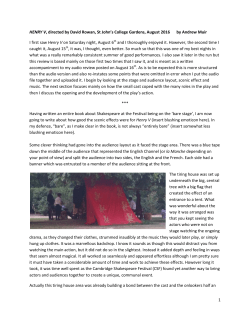 1 HENRY V, directed by David Rowan, St John`s