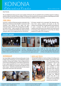 May Newsletter - Koinonia Education Centre