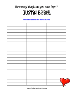 How many words from Justin Bieber Game.pub