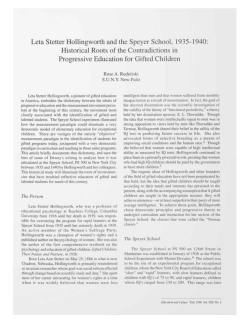 Leta Stetter Hollingworth and the Speyer School - Purdue e-Pubs