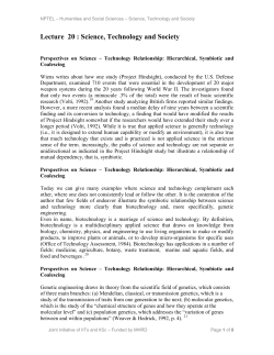 Lecture 20 : Science, Technology and Society