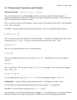 4.1 Polynomial Functions and Models