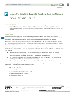 Lesson 17: Graphing Quadratic Functions from the Standard Form