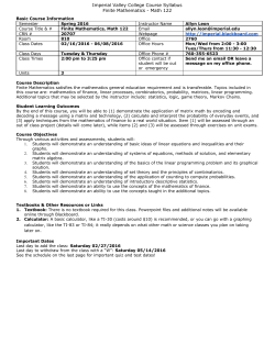 Imperial Valley College Course Syllabus Finite Mathematics Math 122