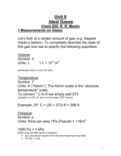 Unit 5: ideal Gases
