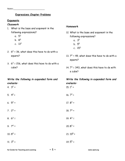 Expressions Chapter Problems Exponents Classwork 1. What is the