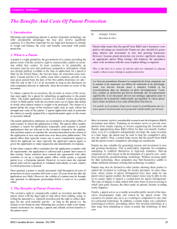 The Benefits And Costs Of Patent Protection