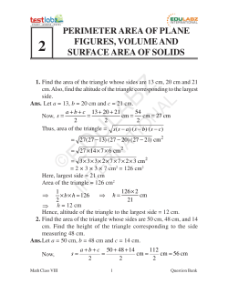 Perimeter and Area of Plane Figures, Volume and Surface area of