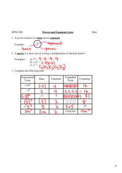 Exponential Form Base Exponent Expanded Form Evaluated (2)4