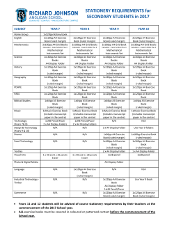 Stationery Requirements Secondary 2017