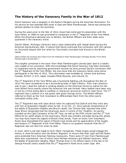 The History of the Vanevery Family in the War of 1812