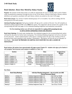 3-4H Book Study Book Selection: Brave New World by Aldous Huxley