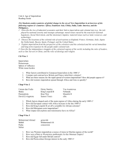 Unit 4: Age of Imperialism Reading Guide 10.4 Students analyze