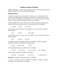 STRESS PATTERNS IN WORDS English l anguage is a stress