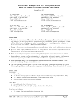 Syllabus for HONS 2105 - Seton Hall University