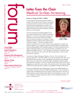 Letter from the Chair Medical Scribes Increasing
