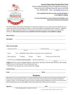 Aurora Colony Days Parade Entry Form Disclaimer