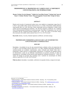 thermophysical properties of cashew juice at