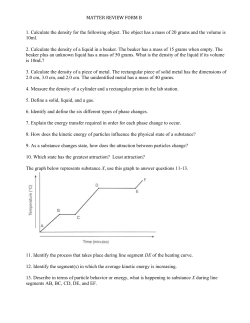 MATTER REVIEW FORM B 1. Calculate the density for the following