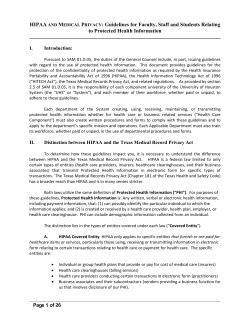 HIPAA AND MEDICAL PRIVACY: Guidelines for Faculty, Staff and