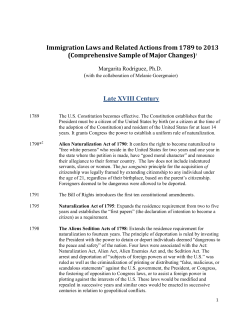 Immigration Laws and Related Actions from 1789 to 2013