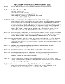 PERU STUDY TOUR PRELIMINARY ITINERARY 2016