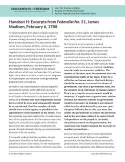 Handout H: Excerpts from Federalist No. 51, James Madison