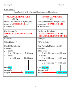 CHAPTER 3 Calculations with Chemical Formulas and Equations