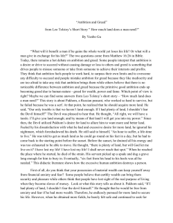 “Ambition and Greed” from Leo Tolstoy`s Short Story “ How much