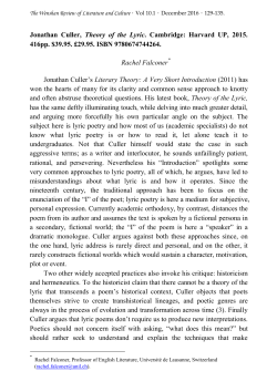 Review of Theory of the Lyric (2015)