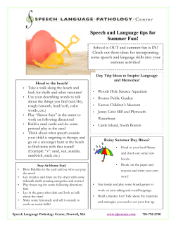 Summer Speech Activities - Speech Language Pathology Center