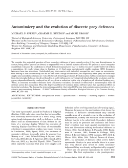 Automimicry and the evolution of discrete prey defences