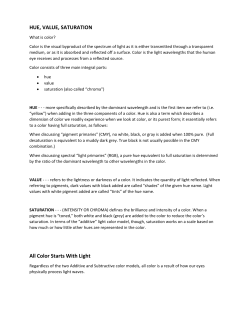 HUE, VALUE, SATURATION All Color Starts With Light